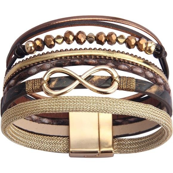 Pearl Beige Leather Multi-Strand Wrap Bracelet - Boho Jewelry - Picture 4 of 6